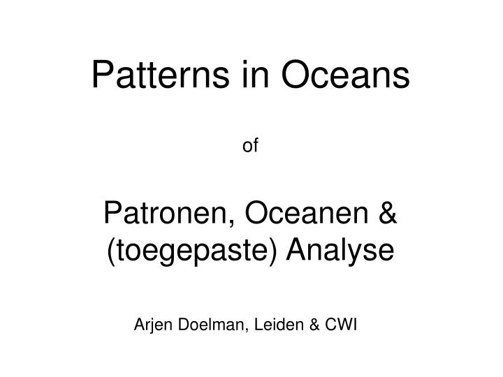 patterns in oceans of patronen oceanen toegepaste analyse