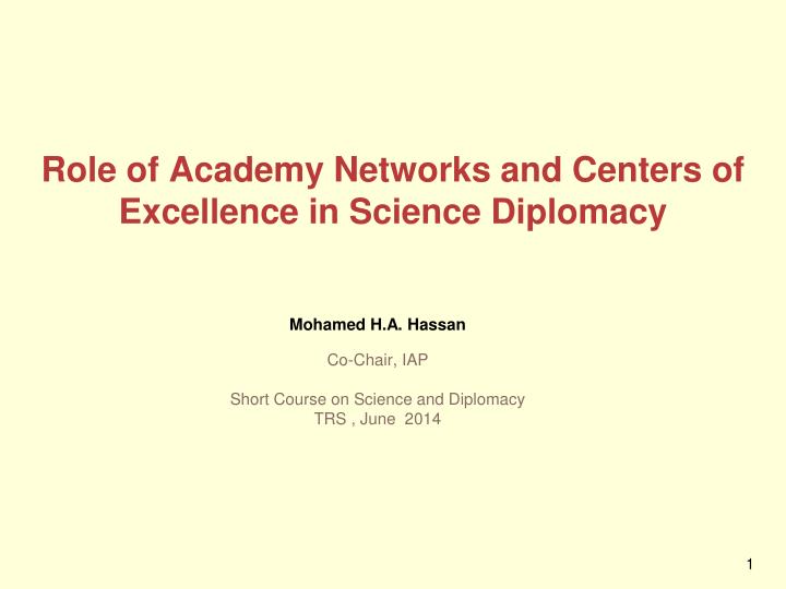 role of academy networks and centers of excellence in science diplomacy
