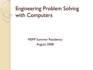 Engineering Problem Solving with Computers