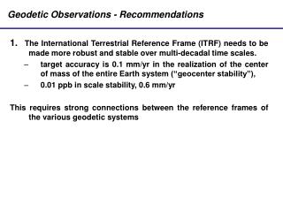 Geodetic Observations - Recommendations