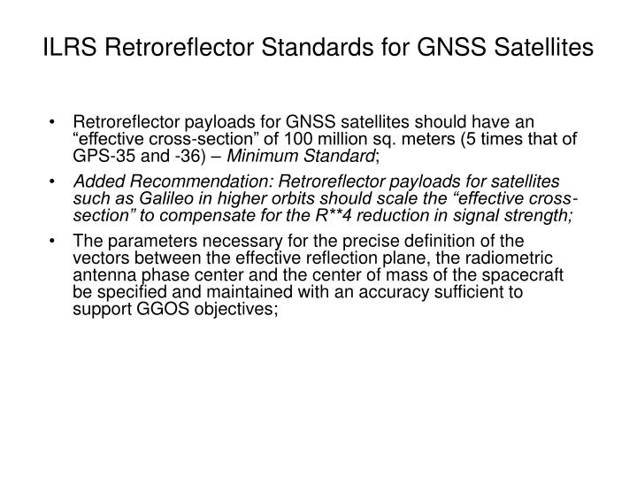 ilrs retroreflector standards for gnss satellites