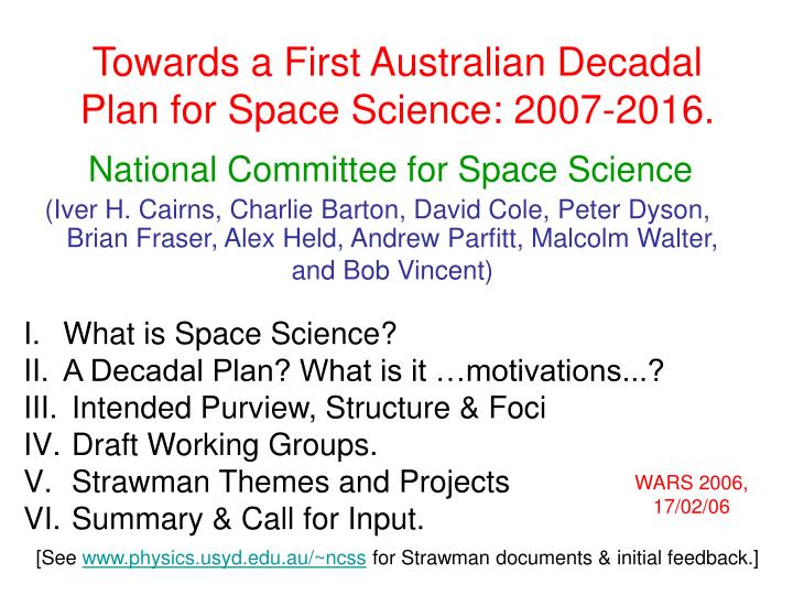 towards a first australian decadal plan for space science 2007 2016