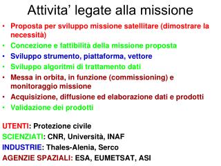 attivita legate alla missione