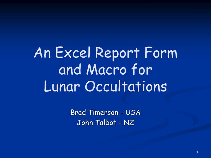 an excel report form and macro for lunar occultations