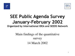 SEE Public Agenda Survey January-February 2002 Organized by International IDEA and SEEDS Network