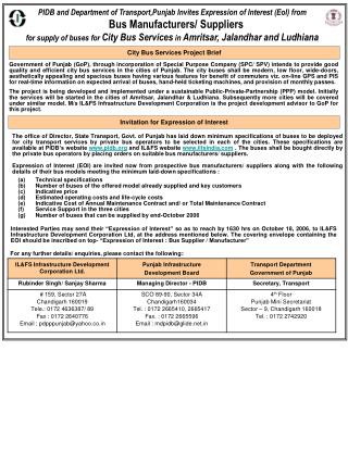 PIDB and Department of Transport,Punjab Invites Expression of Interest (EoI) from