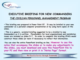 EXECUTIVE BRIEFING FOR NEW COMMANDERS THE CIVILIAN PERSONNEL MANAGEMENT PROGRAM