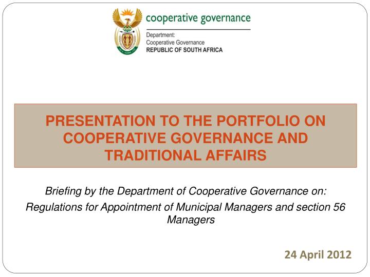 presentation to the portfolio on cooperative governance and traditional affairs