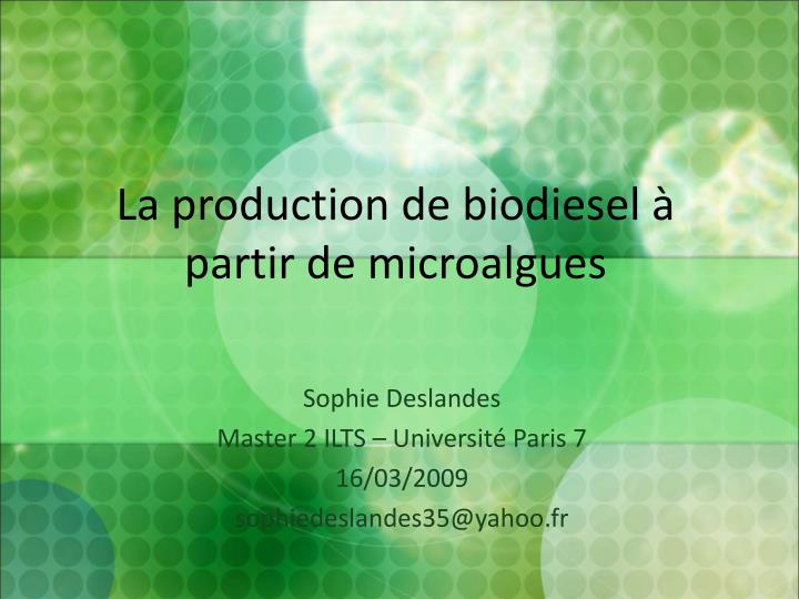 la production de biodiesel partir de microalgues