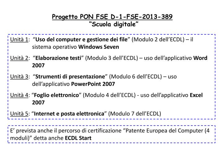 progetto pon fse d 1 fse 2013 389 scuola digitale