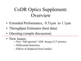 CoDR Optics Supplement: Overview