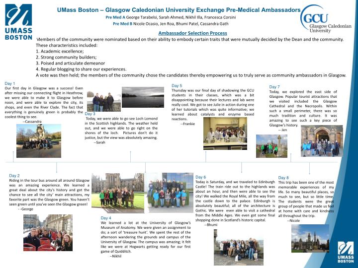 umass boston glasgow caledonian university exchange pre medical ambassadors