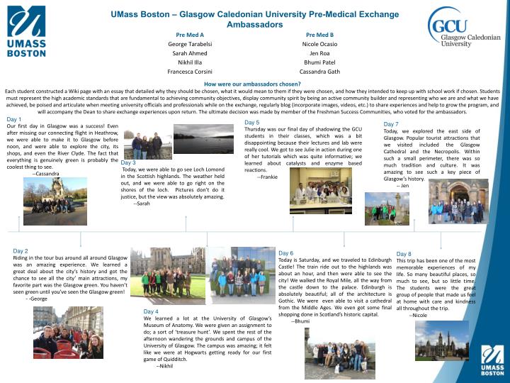 umass boston glasgow caledonian university pre medical exchange ambassadors