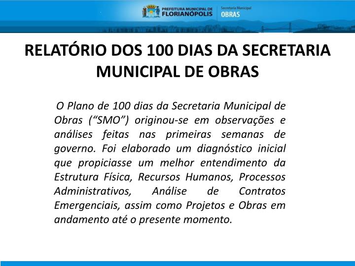 relat rio dos 100 dias da secretaria municipal de obras