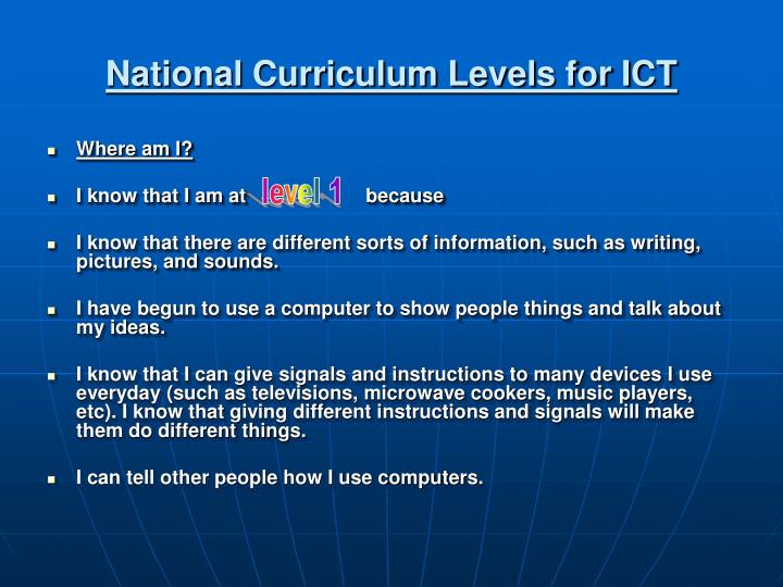 national curriculum levels for ict