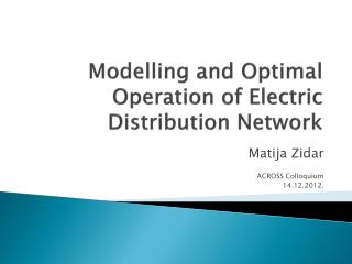 modelling and optimal operation of electric distribution network