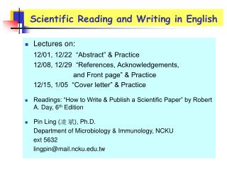 Scientific Reading and Writing in English