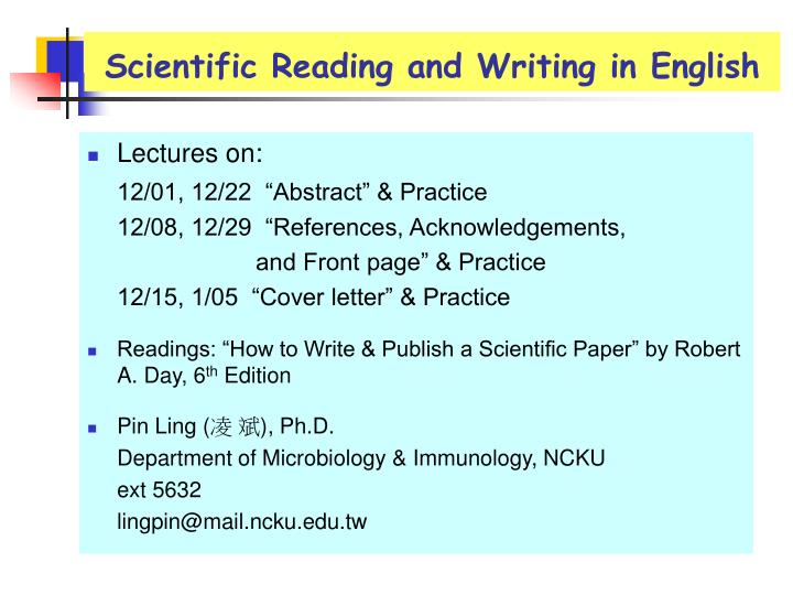 scientific reading and writing in english