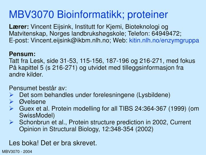 mbv3070 bioinformatikk proteiner