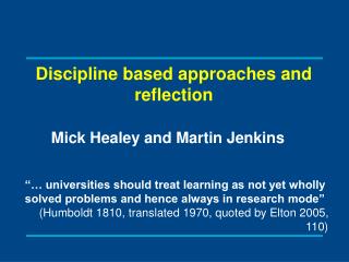 Discipline based approaches and reflection