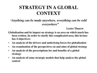 STRATEGY IN A GLOBAL CONTEXT