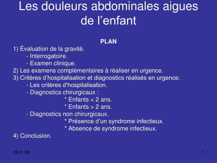 les douleurs abdominales aigues de l enfant