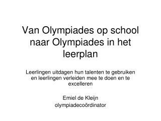 van olympiades op school naar olympiades in het leerplan