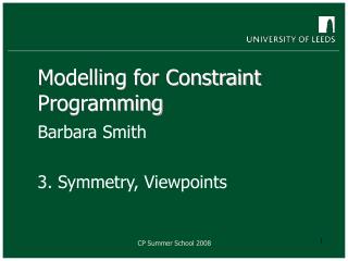Modelling for Constraint Programming