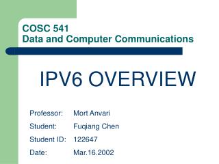 COSC 541 Data and Computer Communications