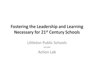Fostering the Leadership and Learning Necessary for 21 st Century Schools