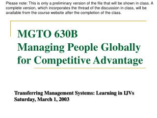 MGTO 630B Managing People Globally for Competitive Advantage