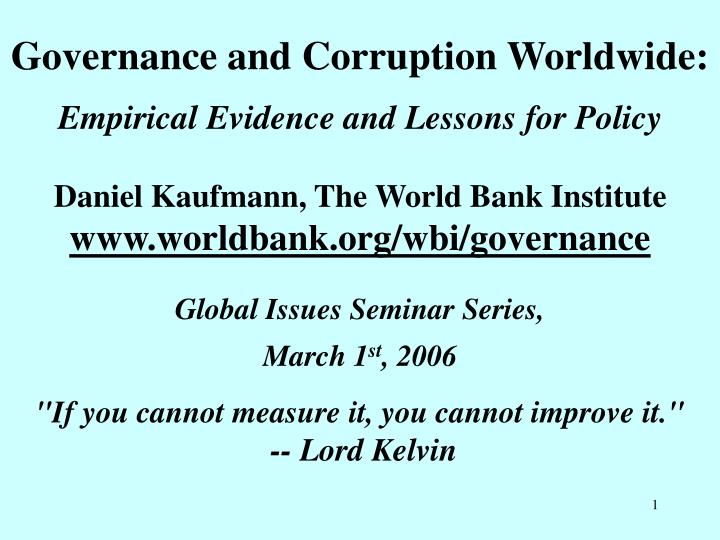 governance and corruption worldwide empirical evidence and lessons for policy