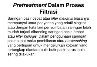 pretreatment dalam proses filtrasi