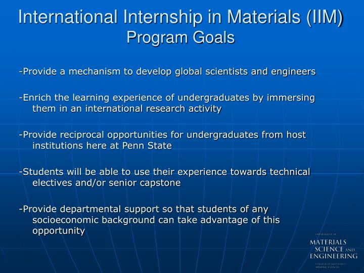 international internship in materials iim program goals