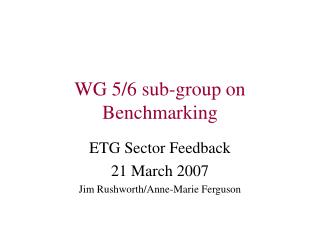 WG 5/6 sub-group on Benchmarking