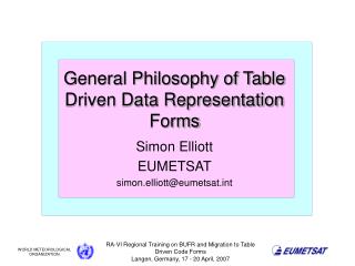 General Philosophy of Table Driven Data Representation Forms