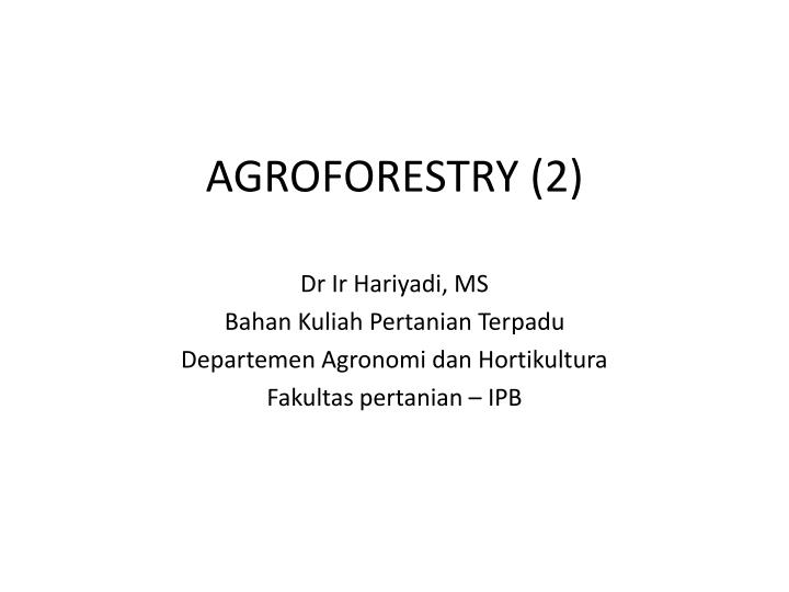 agroforestry 2