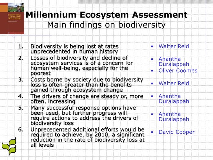 millennium ecosystem assessment main findings on biodiversity