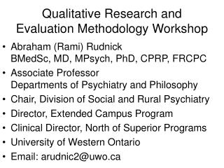 Qualitative Research and Evaluation Methodology Workshop
