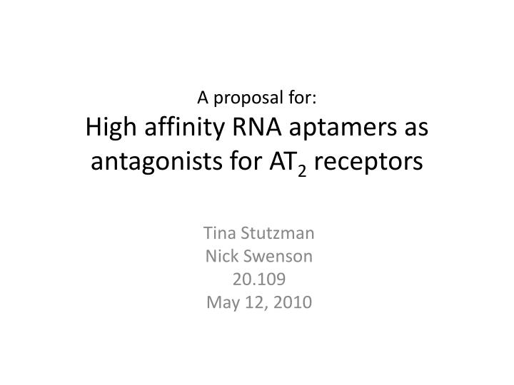 a proposal for high affinity rna aptamers as antagonists for at 2 receptors