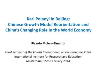 Ricardo Molero - Simarro Third Seminar of the Fourth International on the Economic Crisis