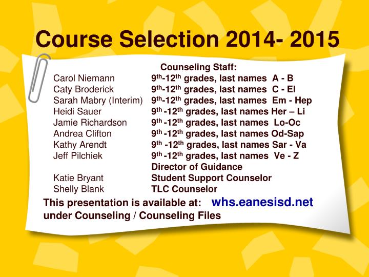 course selection 2014 2015