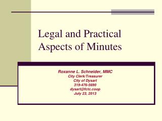 Legal and Practical Aspects of Minutes