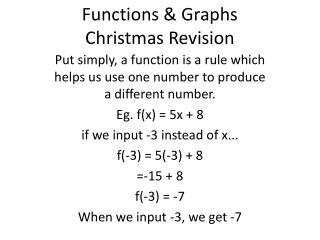 Functions &amp; Graphs Christmas Revision