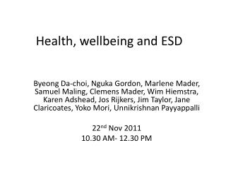 Health, wellbeing and ESD