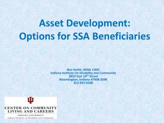 Asset Development: Options for SSA Beneficiaries