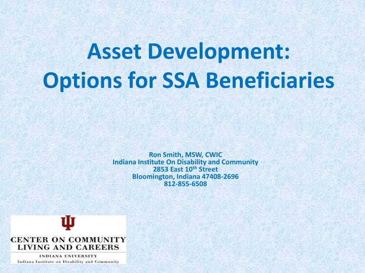 asset development options for ssa beneficiaries