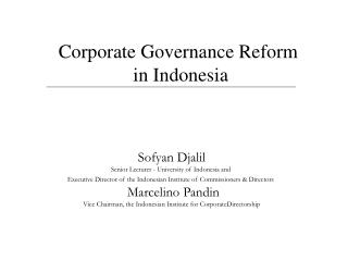 Corporate Governance Reform in Indonesia