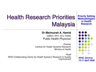 Health Research Priorities Malaysia