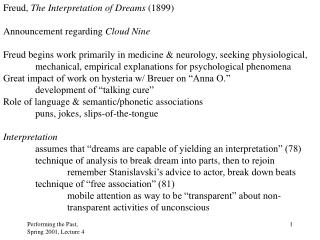 Freud, The Interpretation of Dreams (1899) Announcement regarding Cloud Nine